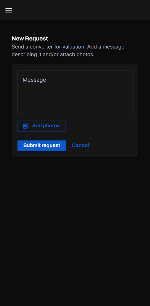 ConverterIQ new request screen